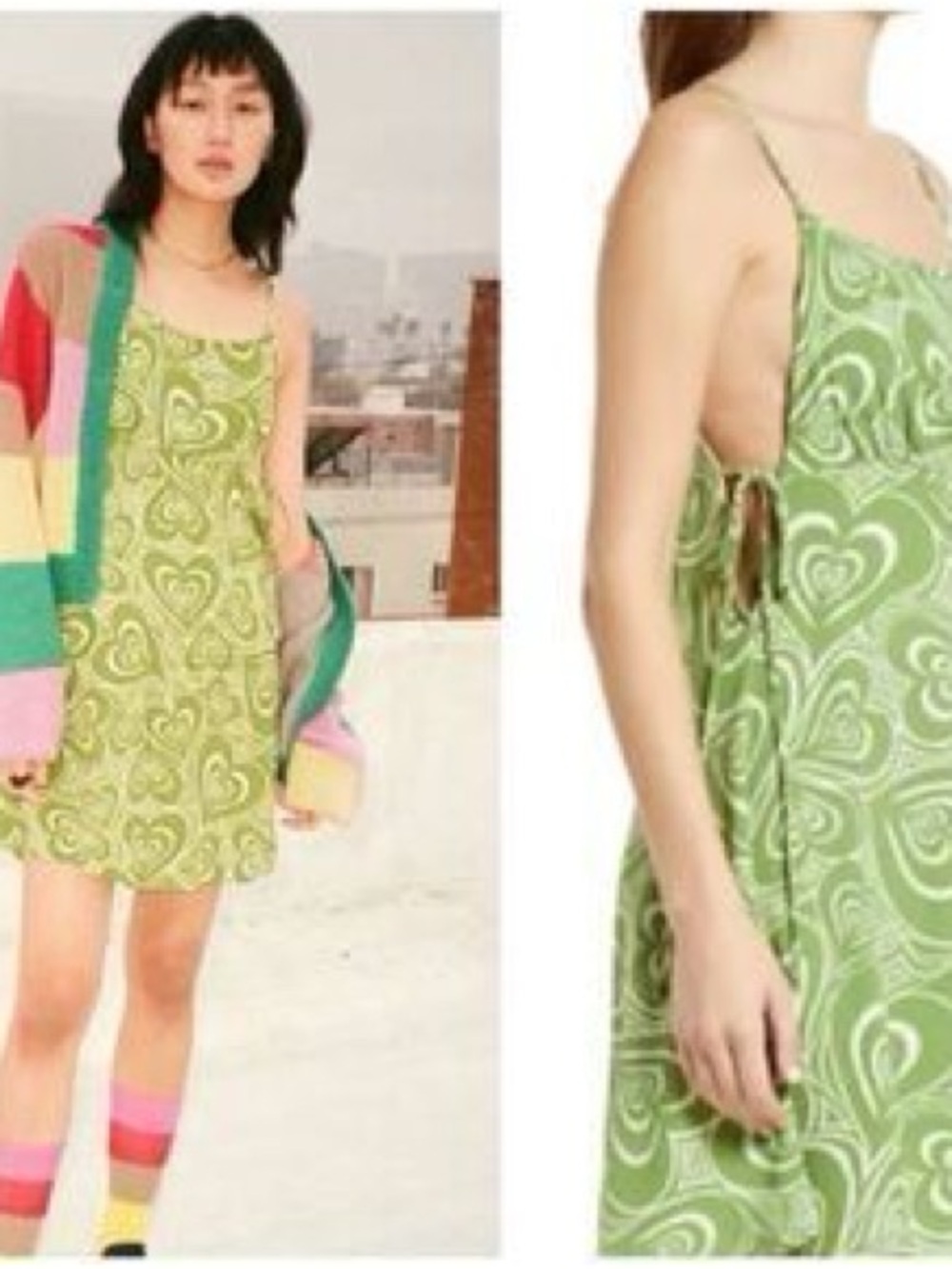 Lisa Says Gah Green Heart-Print Wrap Midi Dress